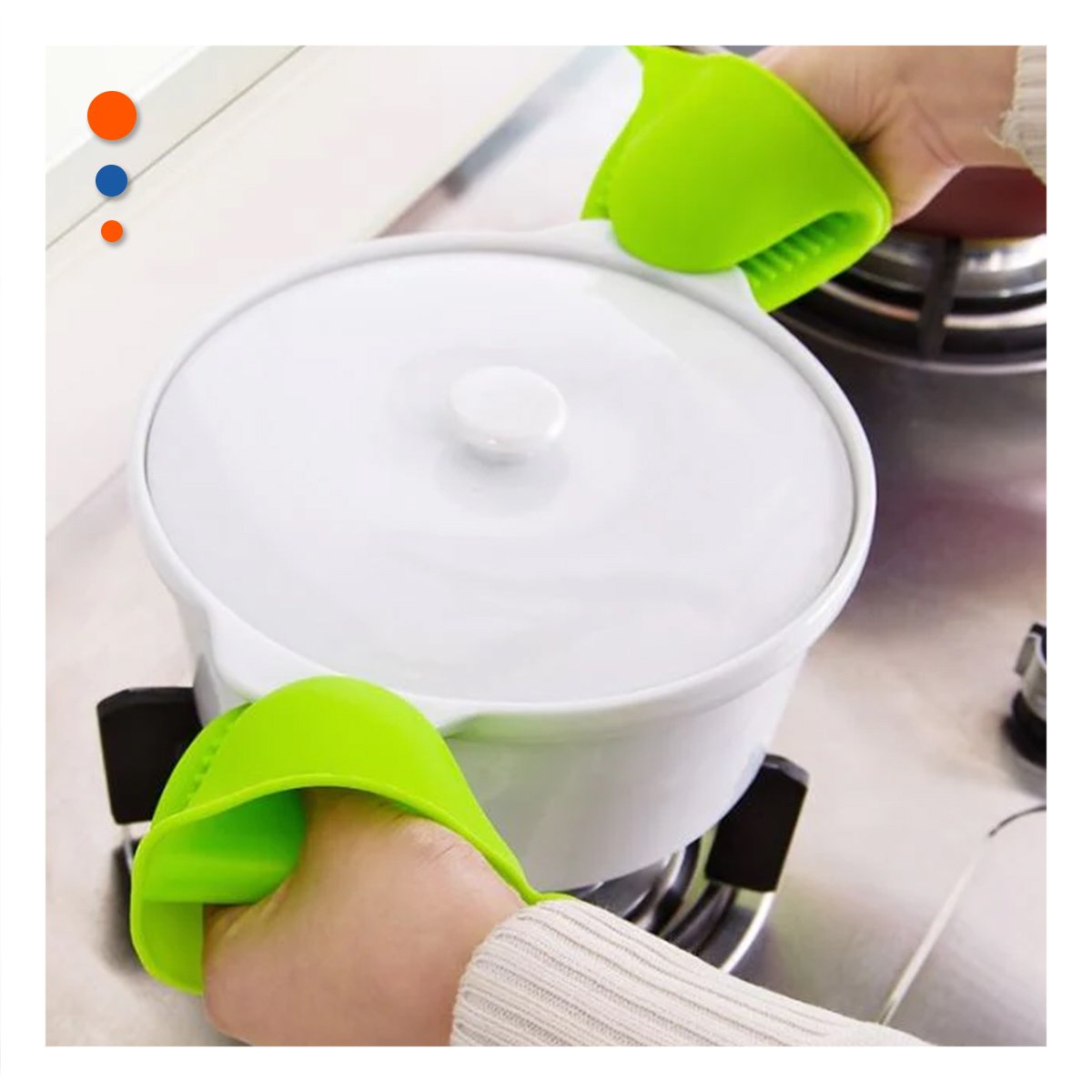 PACK2 MANOPLAS PROTECTORES DE SILICONA VERDE PARA USO EN CASA Y COCINA 7,3X9,5CM Y+PAPEL REGALO - 2