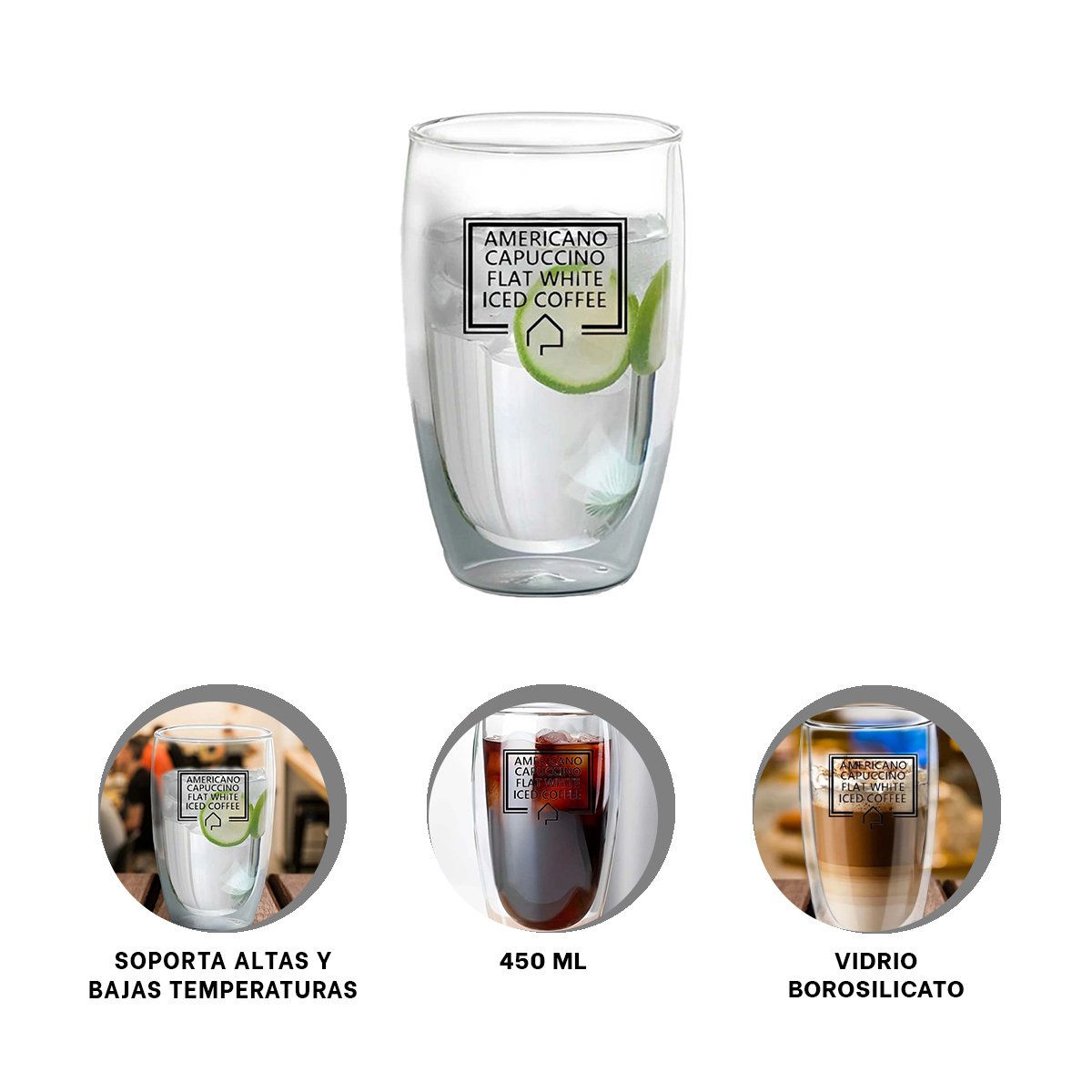 VASO CON CAPACIDAD 450 ML PARA FRAPPUCCINO EN VIDRIO DOBLE CAPA COLOR TRANSPARENTE Y+POST IT - 5