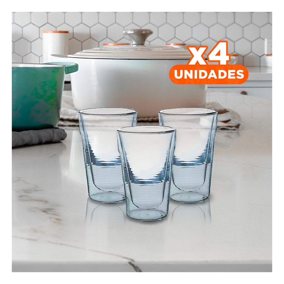 PACK4 JARRO DE VIDRIO BOROSILICATO TRANSPARENTE 260ML CON INSPIRACION MODERNA Y+PAPEL REGALO - 1