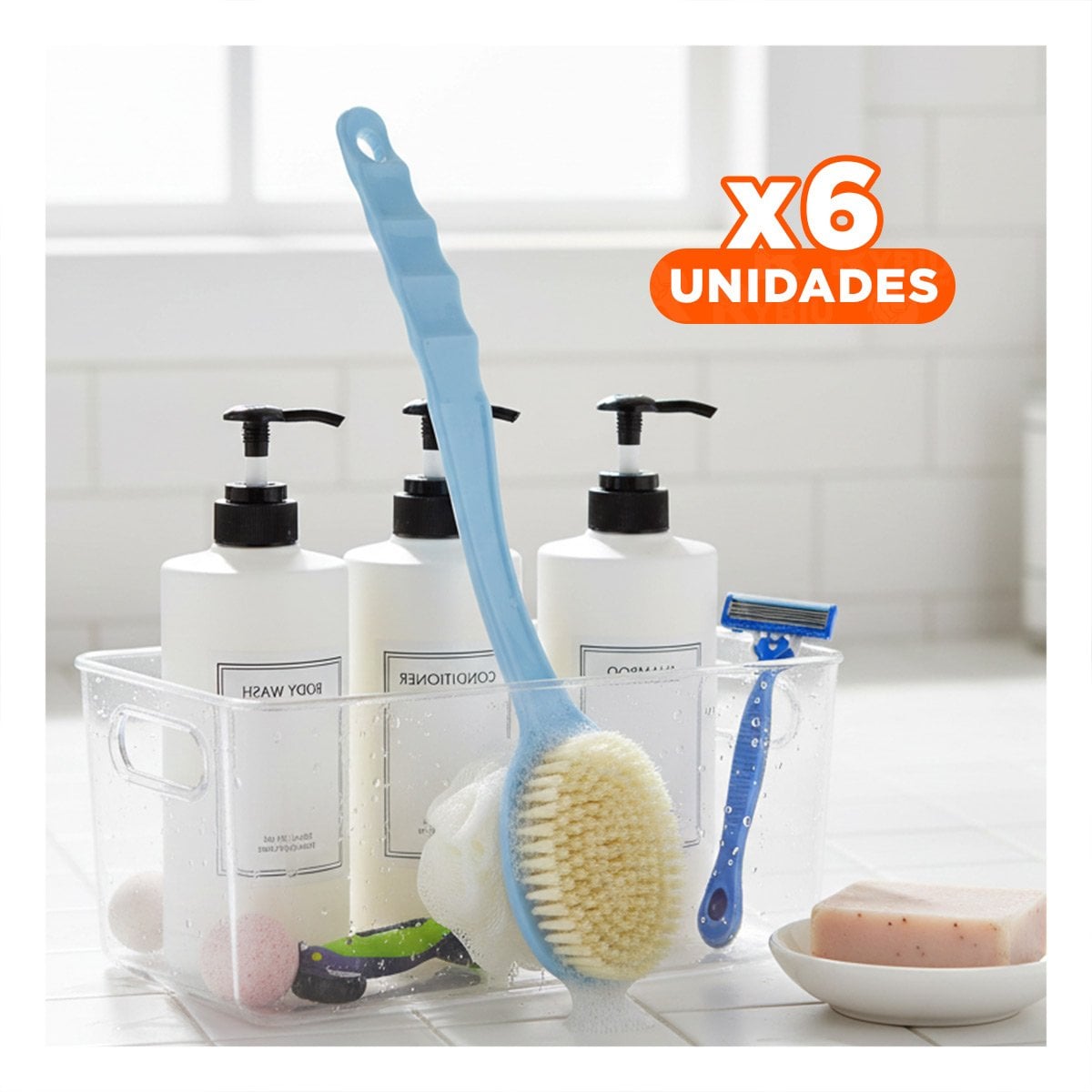 PACK6 BROCHA CORPORAL AZUL 36CM DOBLE CABEZALES PARA PIEL SENSIBLE - 1
