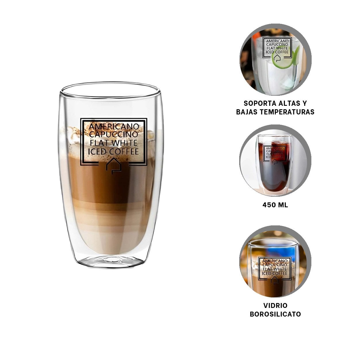 VASO DE VIDRIO PARA FRAPPUCCINO TRANSPARENTE CON CAPACIDAD 450 ML Y DOBLE CAPA Y+PAPEL REGALO - 5