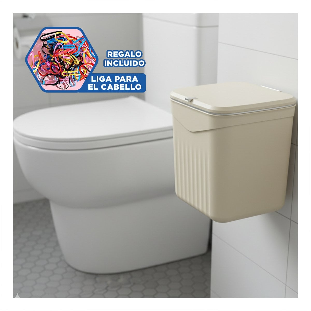 TACHO COLGANTE BEIGE DE BASURA ELEGANTE Y FACIL DE MANTENER Y+LIGAS REGALO - 2