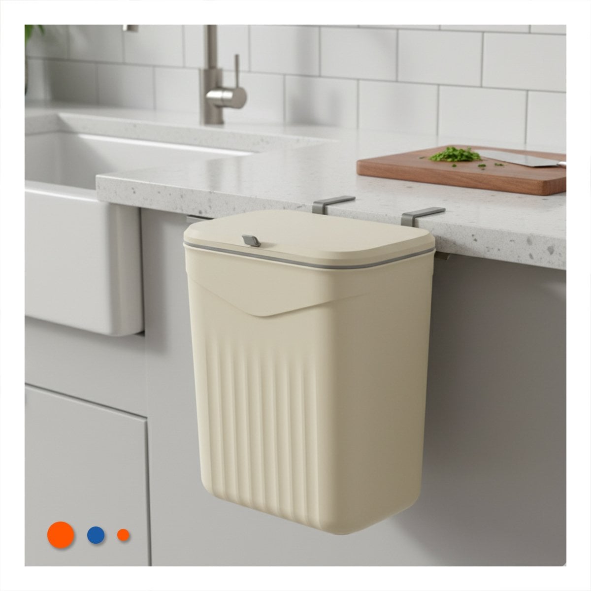 TACHO COLGANTE BEIGE DE BASURA ELEGANTE Y FACIL DE MANTENER Y+LIGAS REGALO - 3