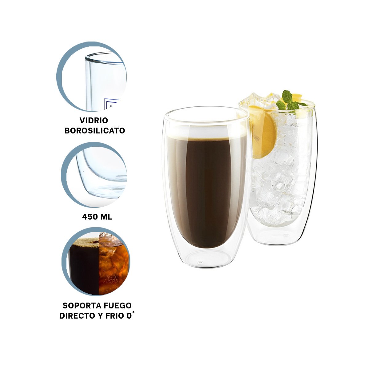 PACK6 TAZA DOBLE CAPA EN VIDRIO BOROSILICATO TRANSPARENTE CON CAPACIDAD 400ML Y+REGALO STICKER - 2