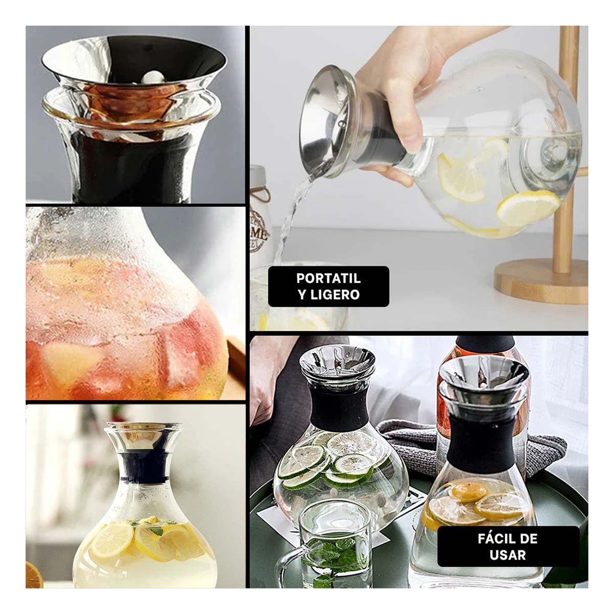 PACK6 ELEGANTE JARRA FUJI 1600 ML TRANSPARENTE CON TAPA DISENO FUNCIONAL CASA Y+PAPEL REGALO - 3