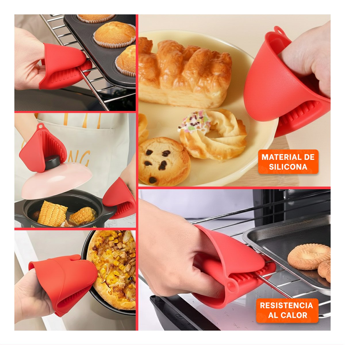 PACK4 PROTECCIONES DE SILICONA ROJO PARA COCINA Y HOGAR 7,3X9,5CM Y+REGALO STICKER - 2