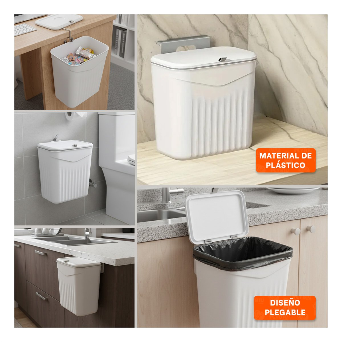 TACHO DE BASURA COLGANTE BLANCO PRACTICO Y DECORATIVO PARA CASA Y+POST IT - 2