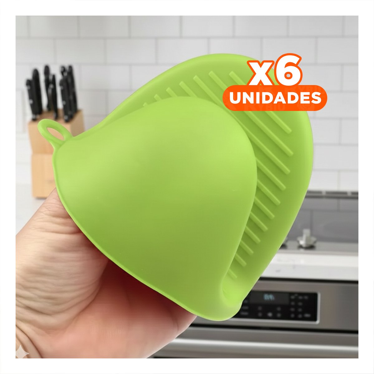 PACK6 PROTECCIONES COMODAS DE SILICONA VERDE PARA USO EN COCINA 7,3X9,5CM - 1