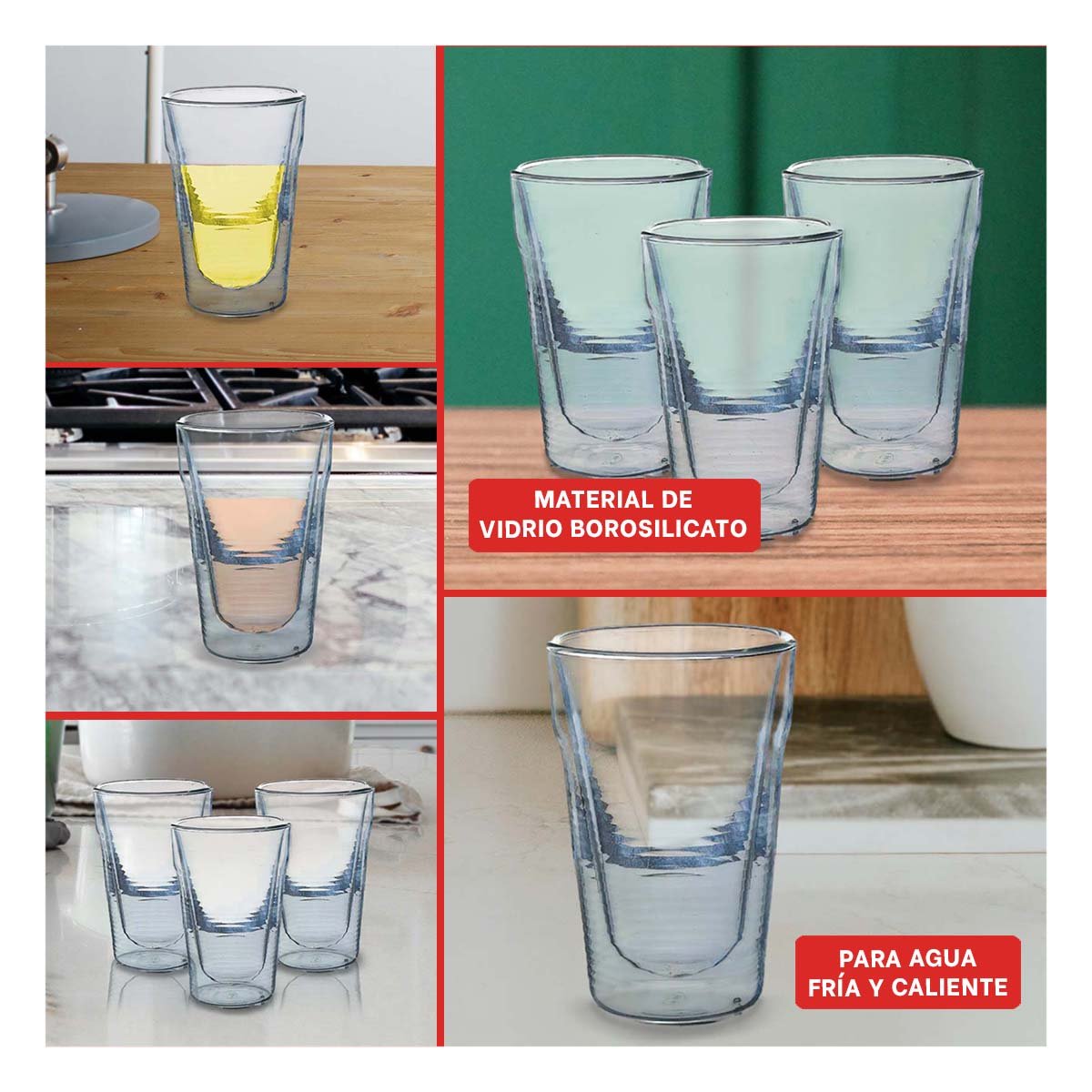 PACK4 COPA DOBLE CAPA DE VIDRIO BOROSILICATO 260ML EN COLOR TRANSPARENTE Y+REGALO STICKER - 2