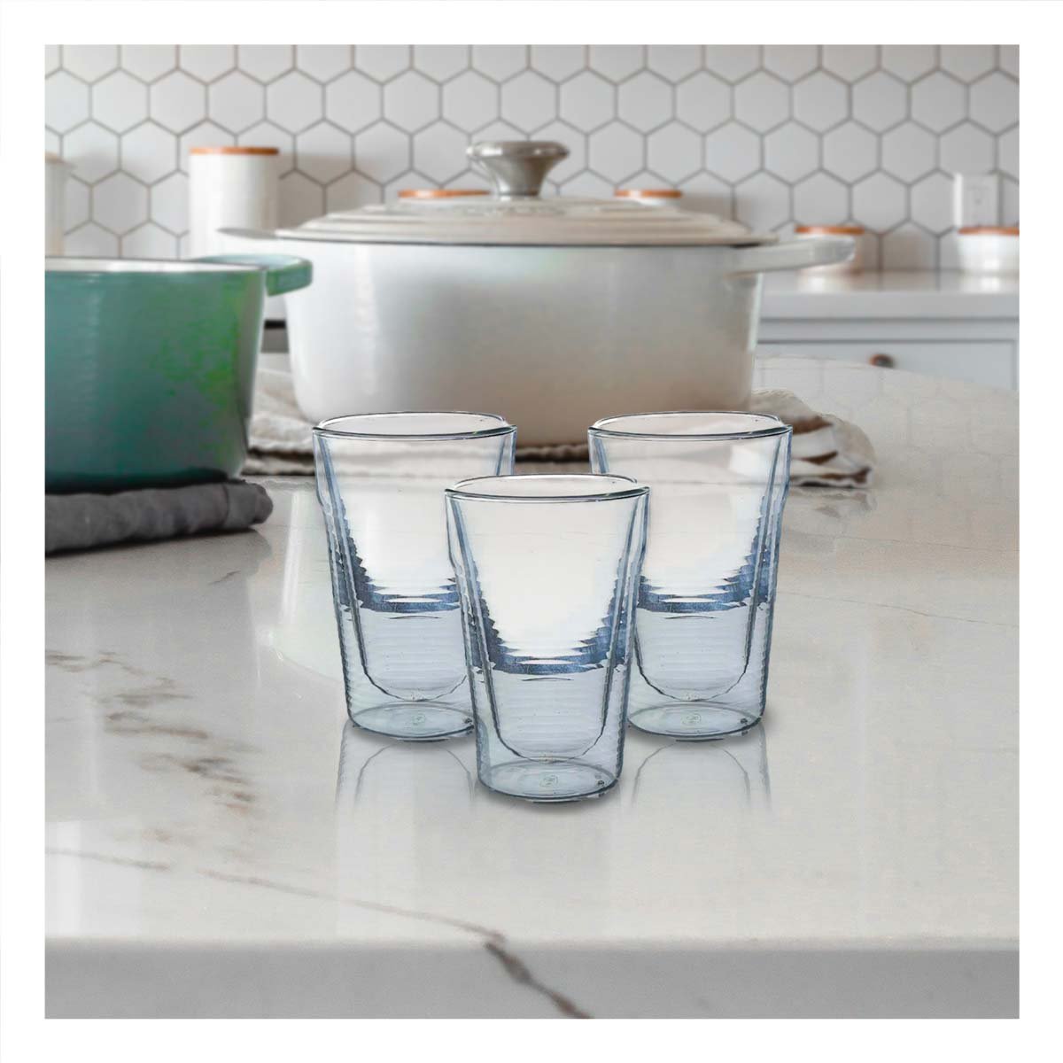 PACK4 COPA DOBLE CAPA DE VIDRIO BOROSILICATO 260ML EN COLOR TRANSPARENTE Y+REGALO STICKER - 3