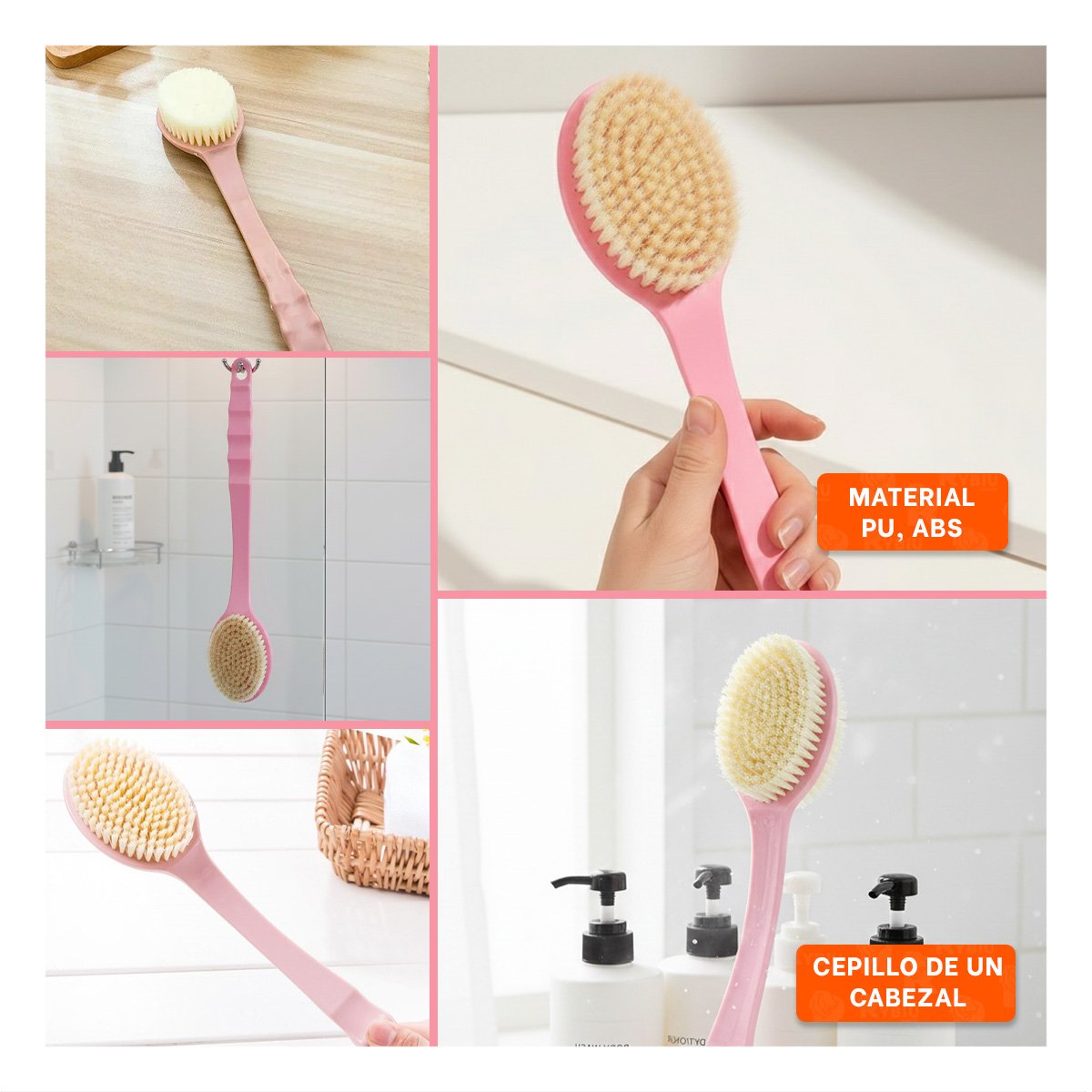 CEPILLO CORPORAL ROSADO UN CABEZAL 36CM PARA RELAJACION DIARIA Y+PAPEL REGALO - 3