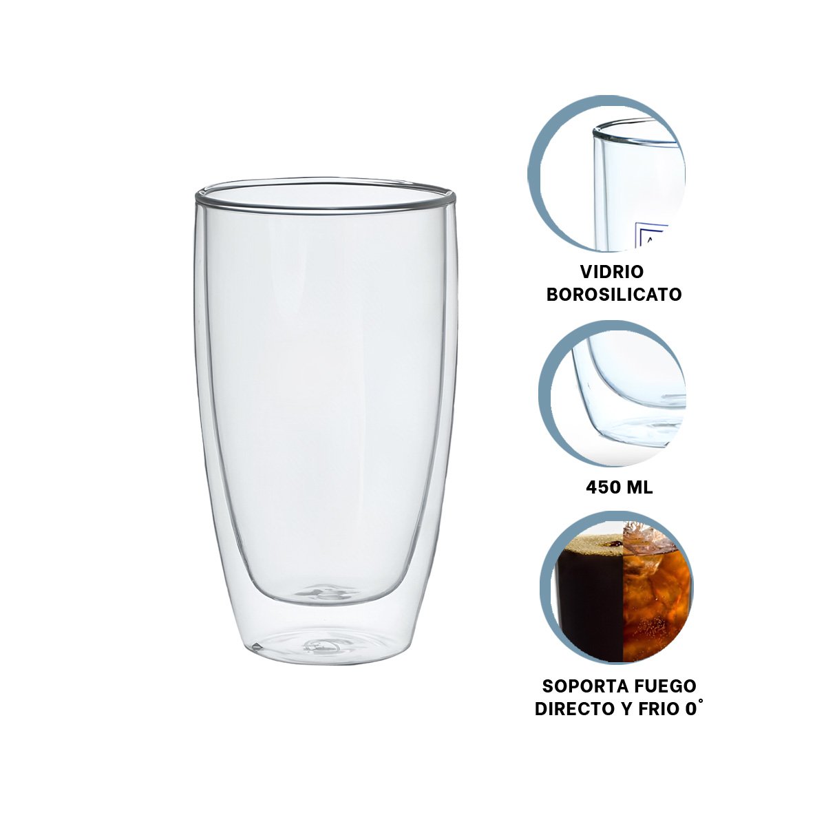 VASO DE VIDRIO BOROSILICATO 400ML VERSION DOBLE CAPA EN TRANSPARENTE Y+POST IT - 5