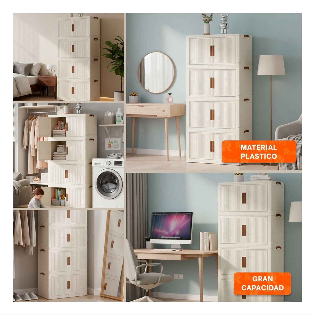 GABINETE PLEGABLE 4 NIVELES BEIGE ESTANTE DE ALMACEN PARA DORMITORIO Y+POST IT - 2