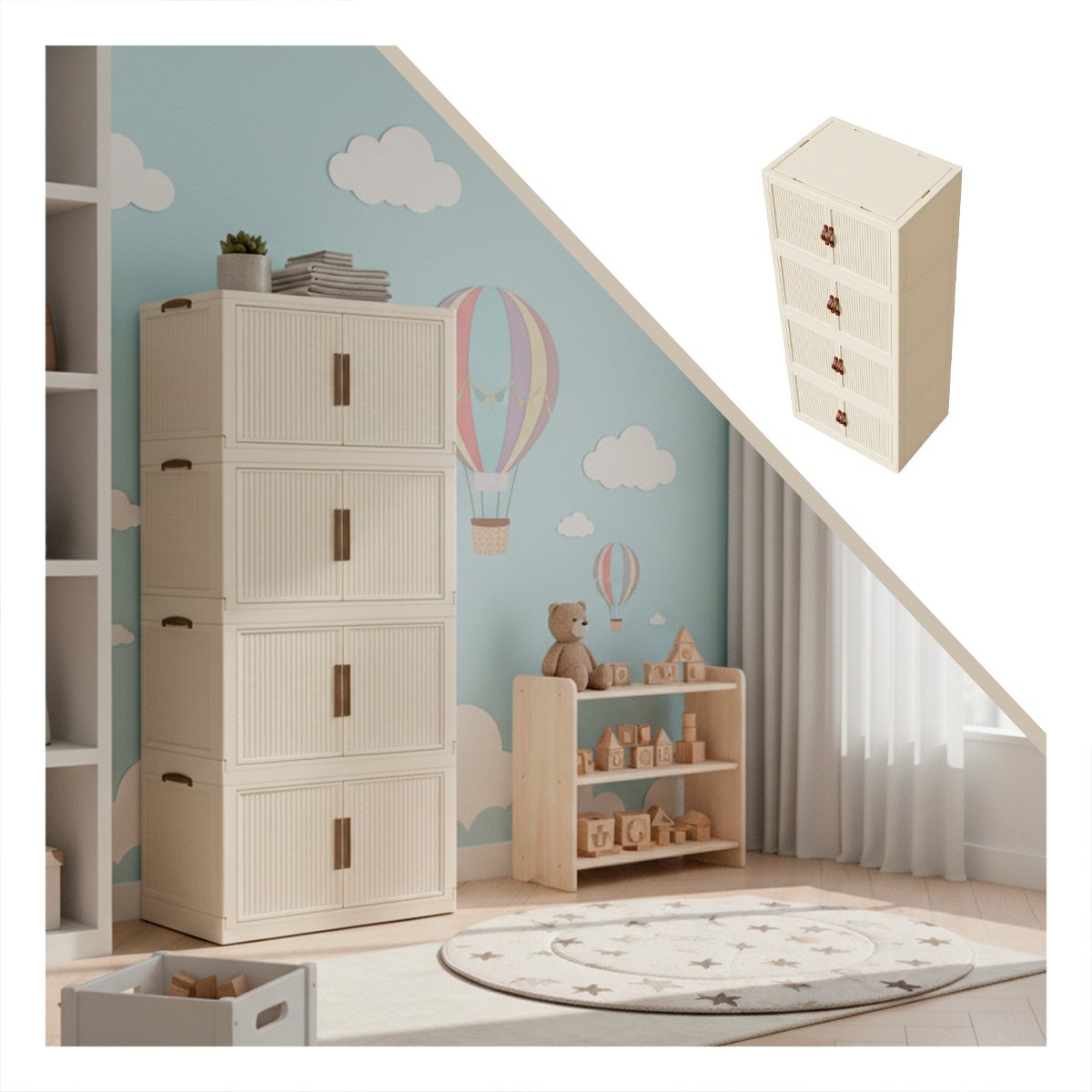 GABINETE PLEGABLE 4 NIVELES BEIGE ESTANTE DE ALMACEN PARA DORMITORIO Y+POST IT - 5