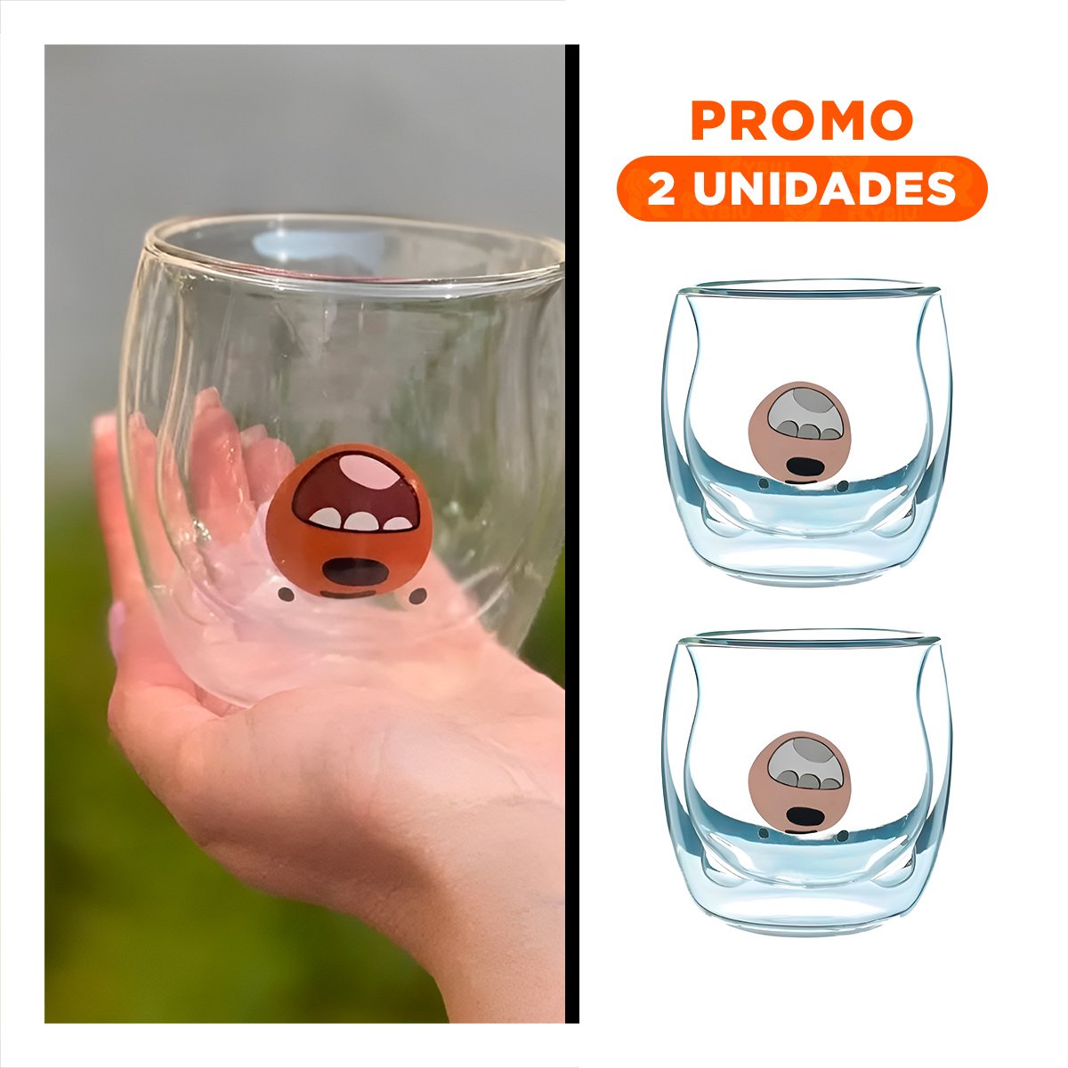 PACK2 JARRO DE VIDRIO BOROSILICATO TRANSPARENTE CON OSO PARDO CON DOBLE CAPA Y+REGALO STICKER - 1