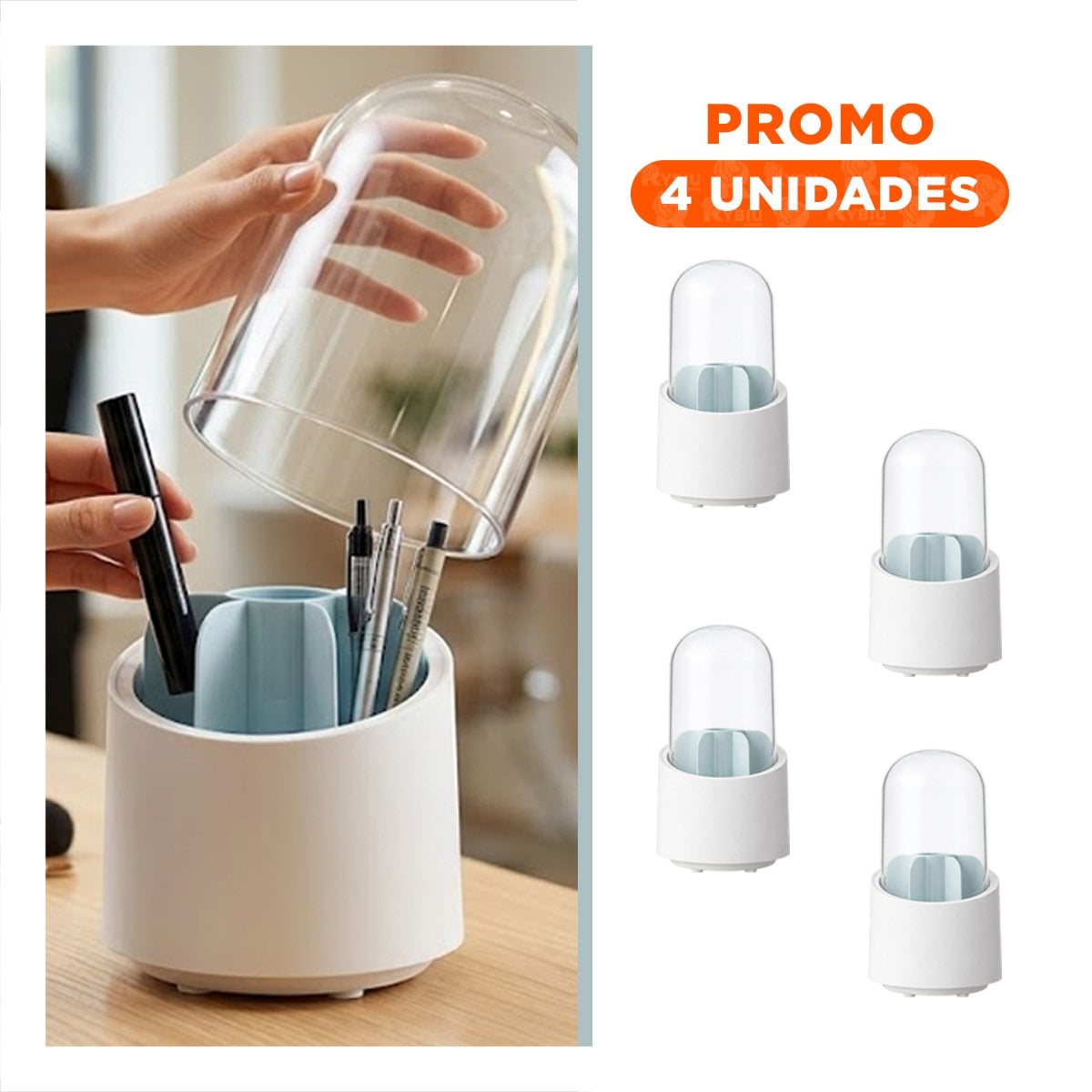 PACK4 SOPORTE CELESTE GIRATORIO PARA MAQUILLAJE Y ACCESORIOS DE BELLEZA - 1