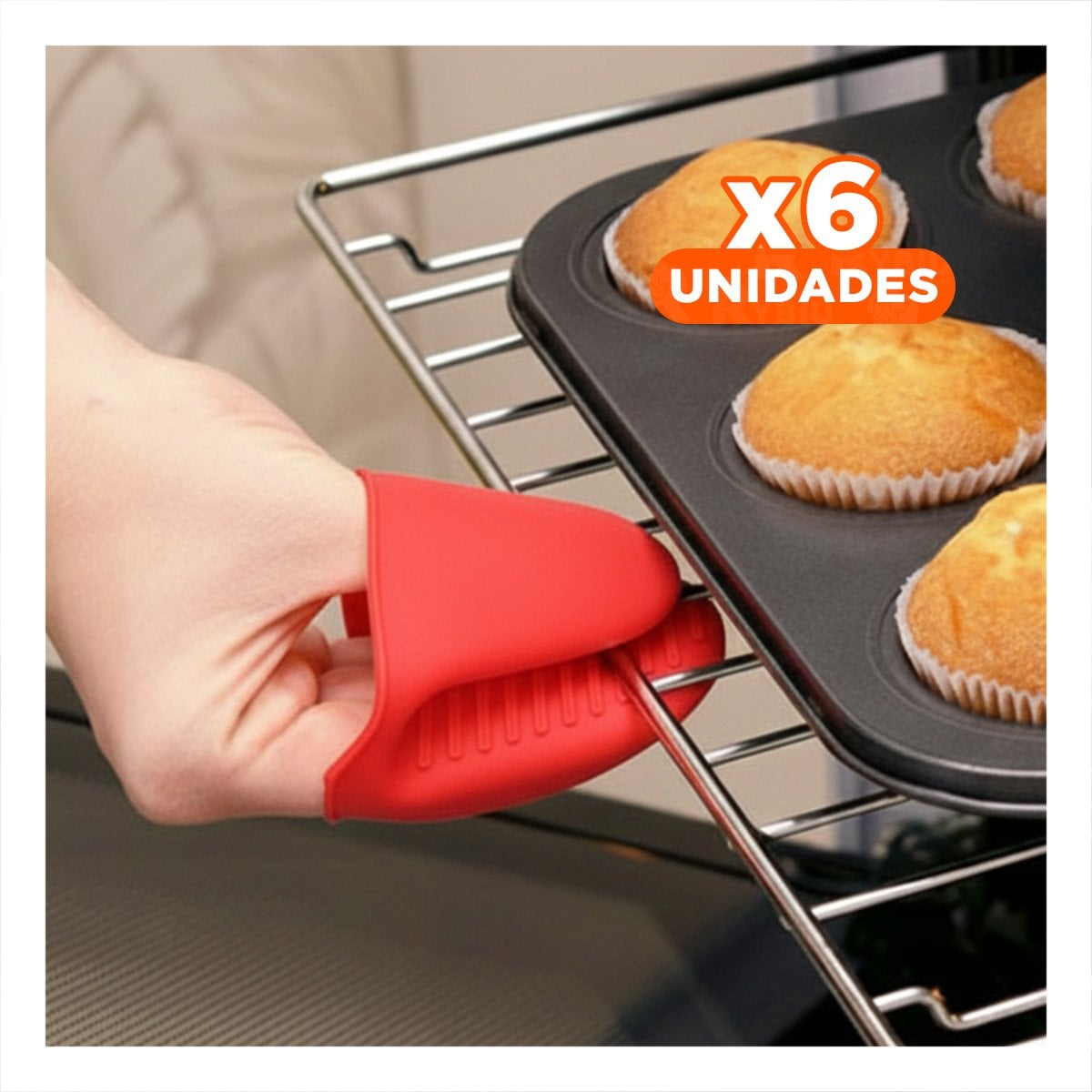 PACK6 PROTECCIONES PARA MANOS DE SILICONA ROJO PARA HOGAR Y COCINA 7,3X9,5CM Y+PAPEL REGALO - 1