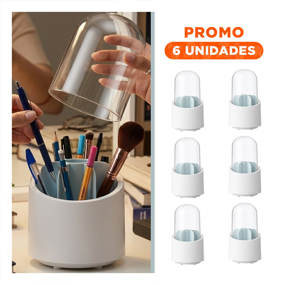 PACK6 SOPORTE GIRATORIO CELESTE DE MAQUILLAJE Y ACCESORIOS DE TOCADOR Y+REGALO STICKER - 1