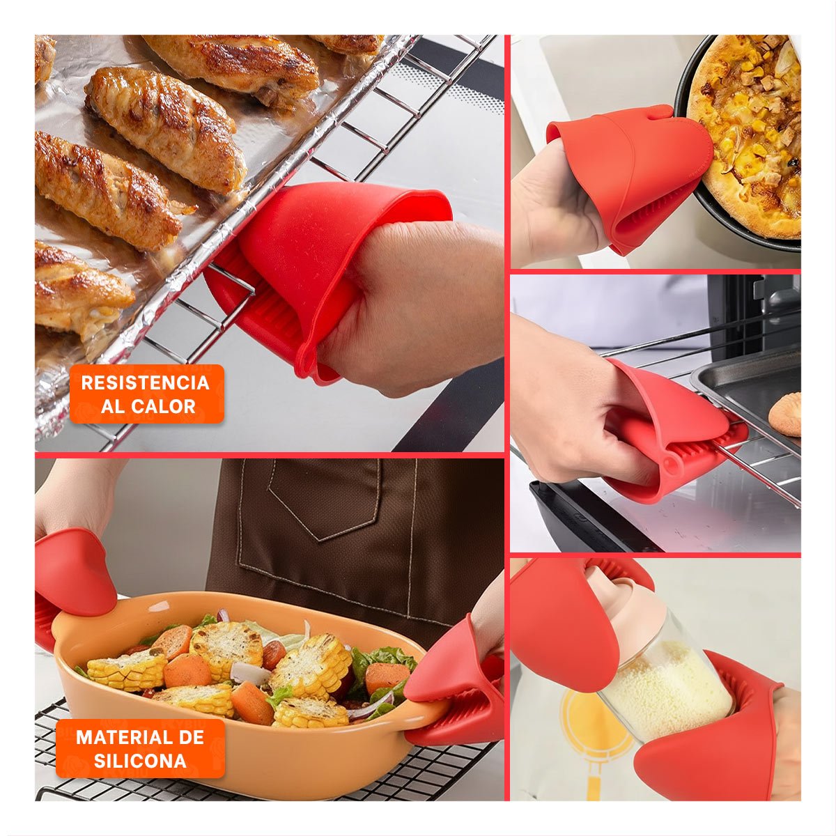 PACK2 MANOPLAS PROTECTORES DE SILICONA ROJO PARA USO EN CASA Y COCINA 7,3X9,5CM Y+PAPEL REGALO - 3