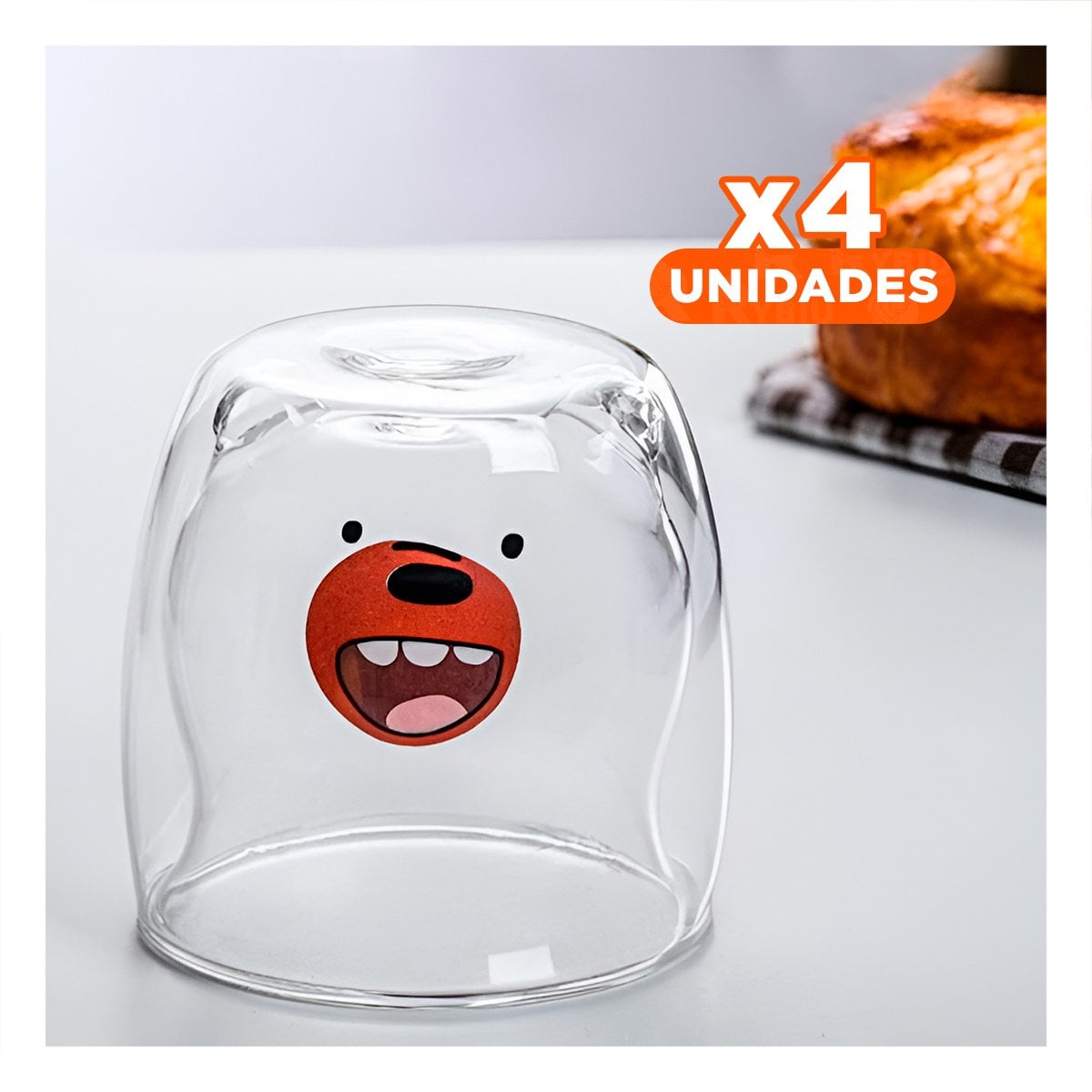 PACK4 JARRO DE VIDRIO BOROSILICATO TRANSPARENTE CON OSO PARDO Y+PAPEL REGALO - 1