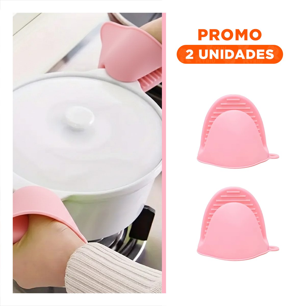 PACK2 MANOPLAS CUBIERTOS DE SILICONA ROSADO PARA PREPARAR ALIMENTOS 7,3X9,5CM Y+REGALO STICKER - 1