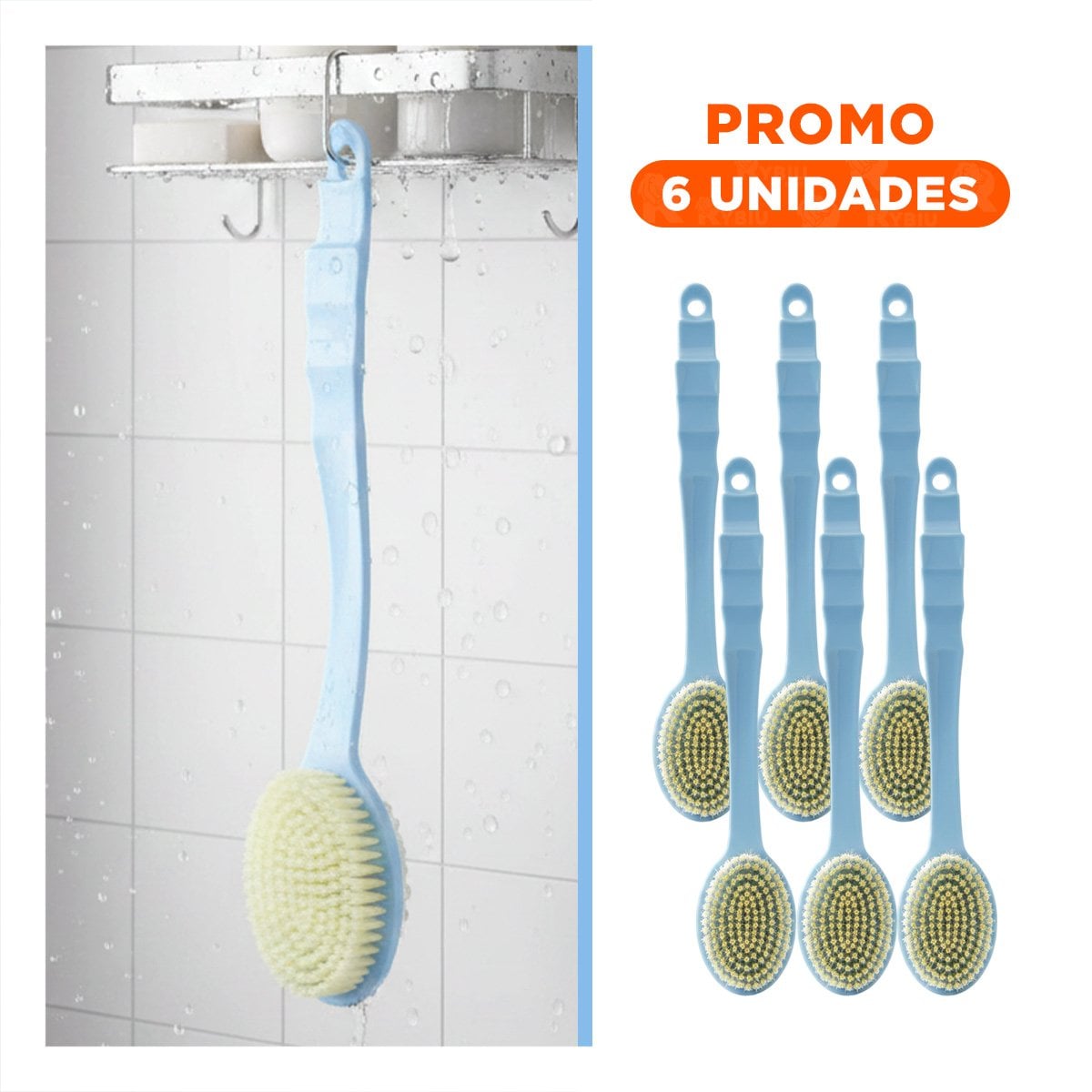 PACK6 BROCHA MASAJE AZUL 36CM UN CABEZAL PARA HIGIENE TOTAL Y+REGALO STICKER - 1