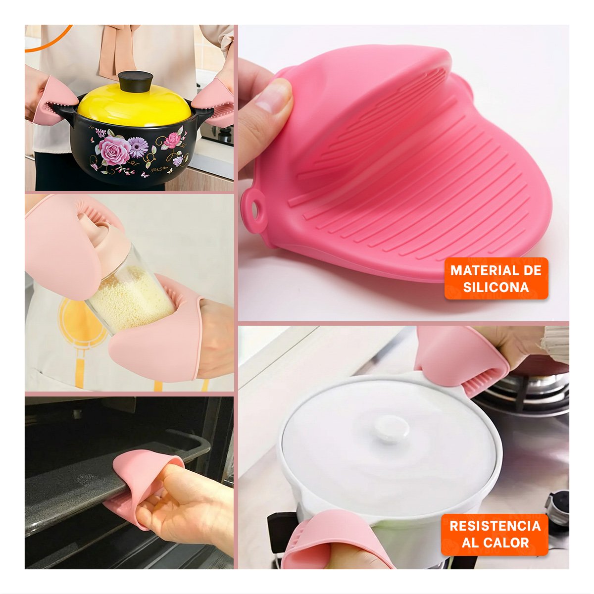 GUANTES MANOPLAS DE SILICONA ROSADO PARA COCINA Y HOGAR SEGURO 7,3X9,5CM Y+POST IT - 2
