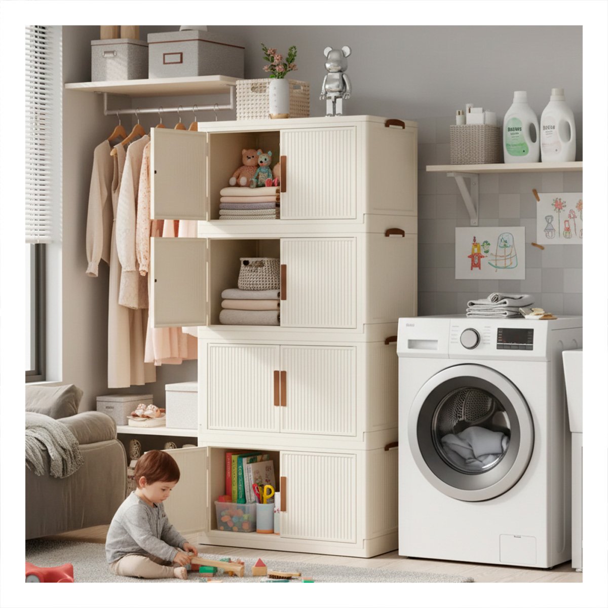 ORGANIZADOR PLEGABLE 4 NIVELES BEIGE ESTANTE DE ALMACEN PARA DORMITORIO - 3