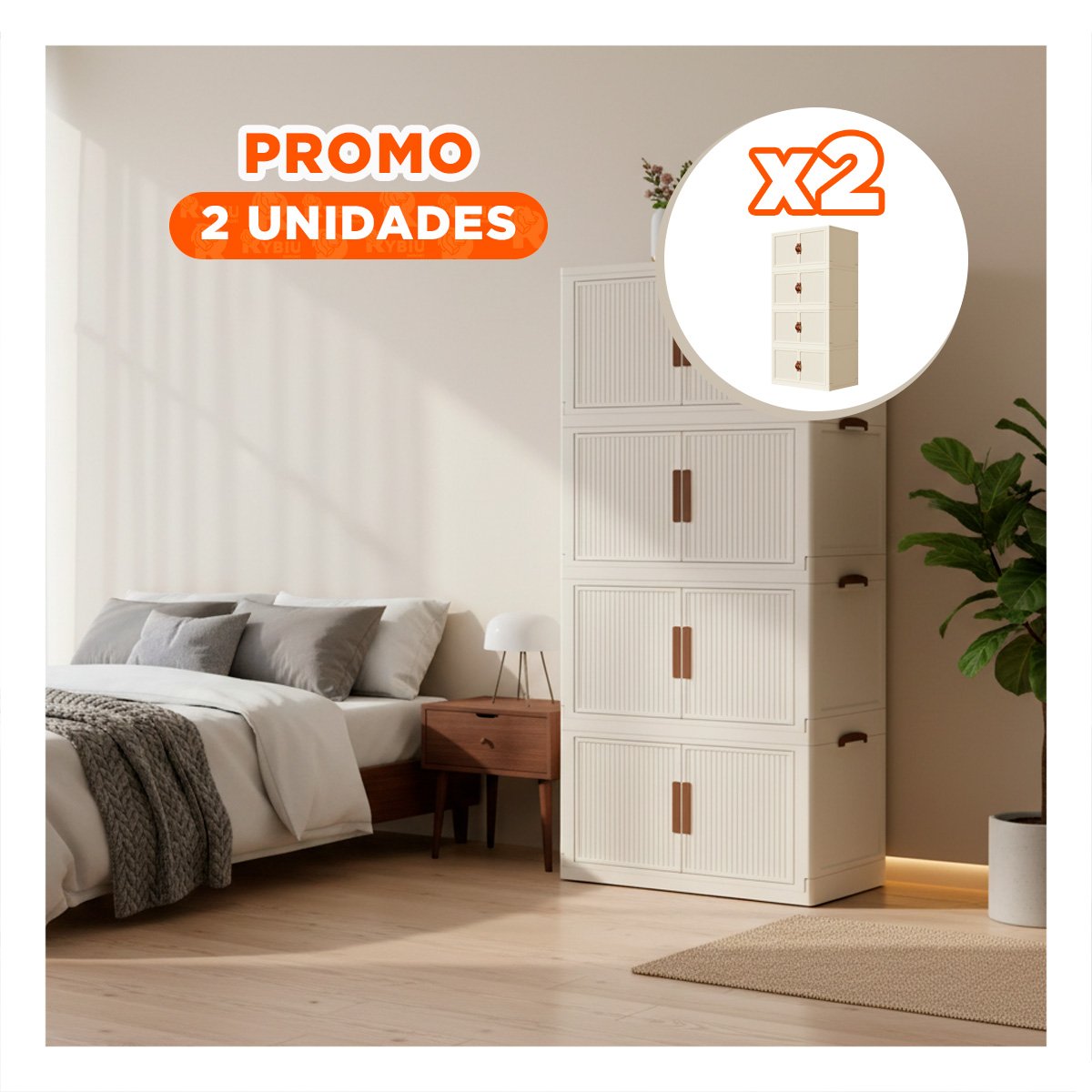 PACK2 MUEBLE DE ROPA PLEGABLE 4 NIVELES BEIGE ESTANTE PARA DORMITORIO Y+PAPEL REGALO - 1