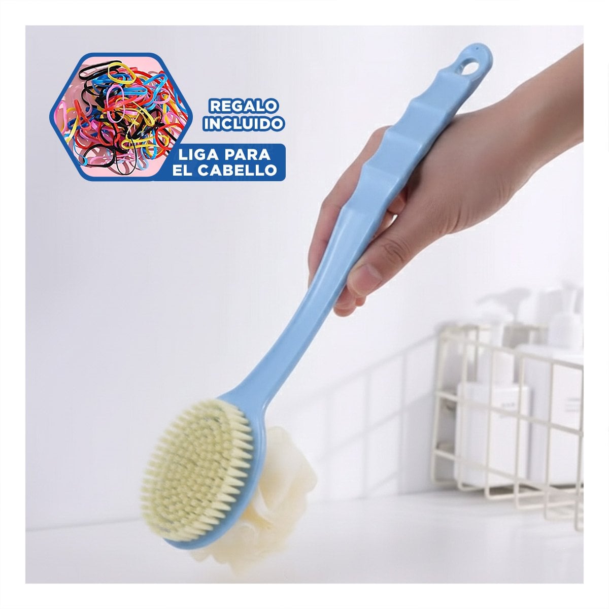 CEPILLO SPA AZUL 36CM DOBLE CABEZALES PARA HIGIENE Y CONFORT Y+LIGAS REGALO - 2