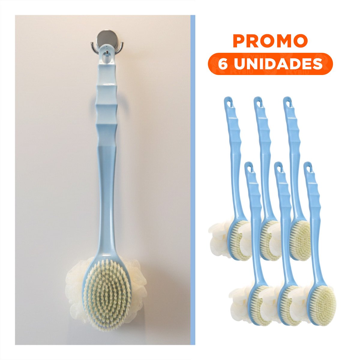 PACK6 BROCHA MASAJE AZUL 36CM DOBLE CABEZALES PARA HIGIENE TOTAL Y+REGALO STICKER - 1
