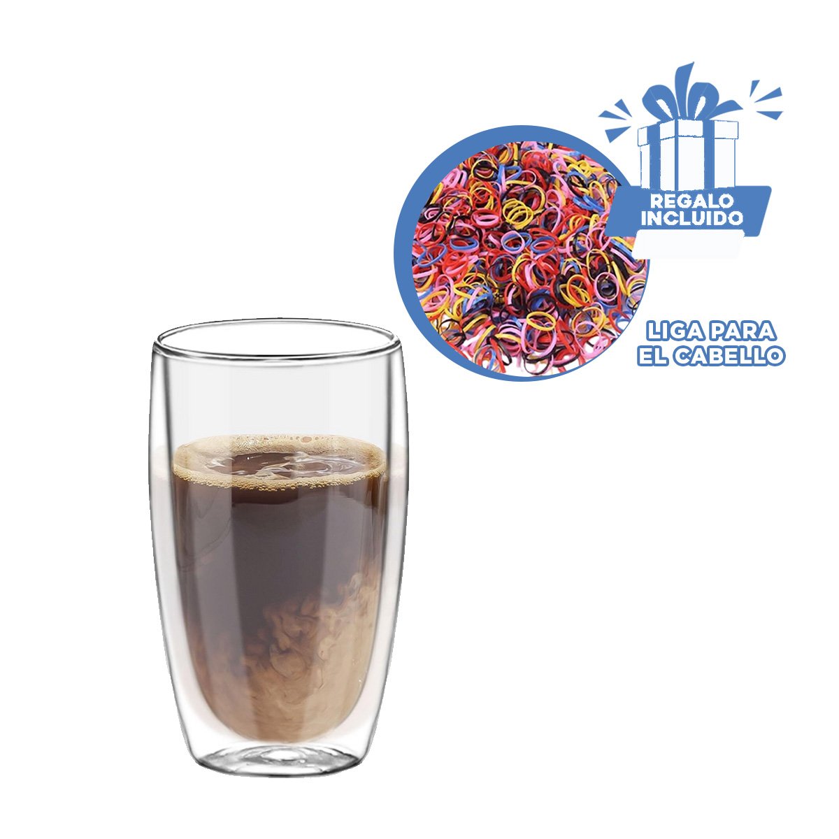 VASO DOBLE CAPA 400ML CON CUERPO DE VIDRIO BOROSILICATO TRANSPARENTE Y+LIGAS REGALO - 2