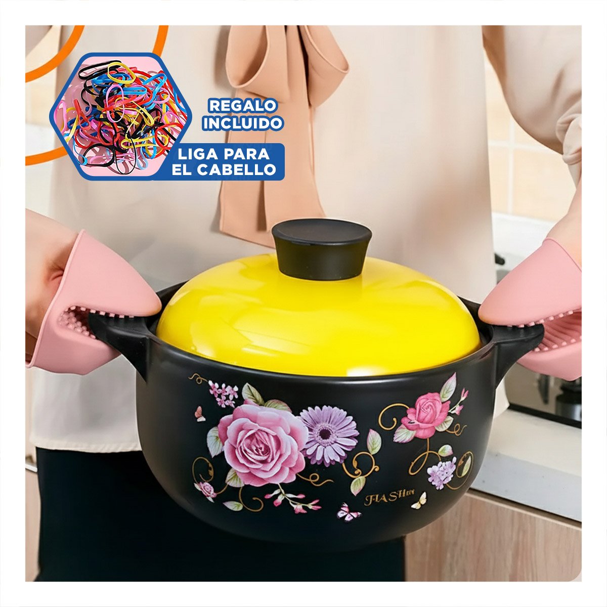 GUANTES ACCESORIOS DE SILICONA ROSADO PARA MANIPULAR COMIDA Y HOGAR 7,3X9,5CM Y+LIGAS REGALO - 2