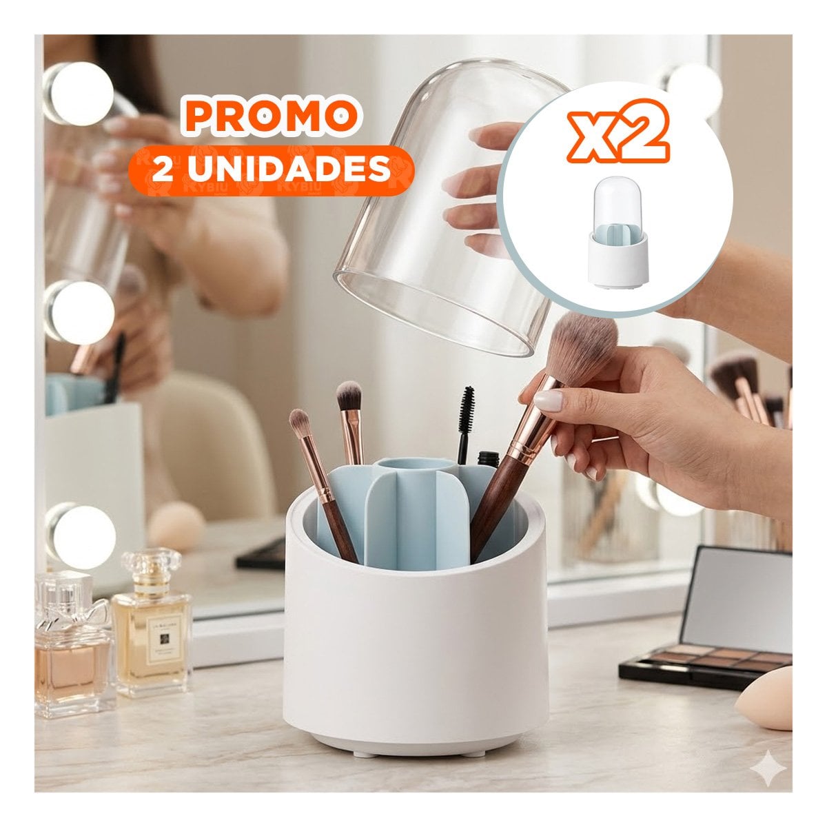 PACK2 ORGANIZADOR CELESTE GIRATORIO PARA MAQUILLAJE Y ACCESORIOS DE BELLEZA - 1