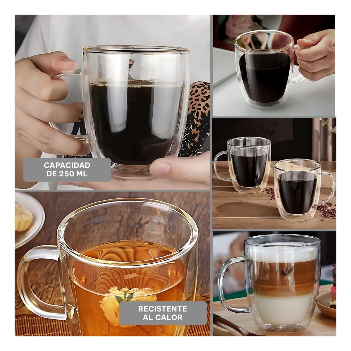 TAZA VIDRIO TRANSPARENTE CON HOJITAS DE 250ML DE 8X5,6X11CM CUERPO COMPACTO - 2