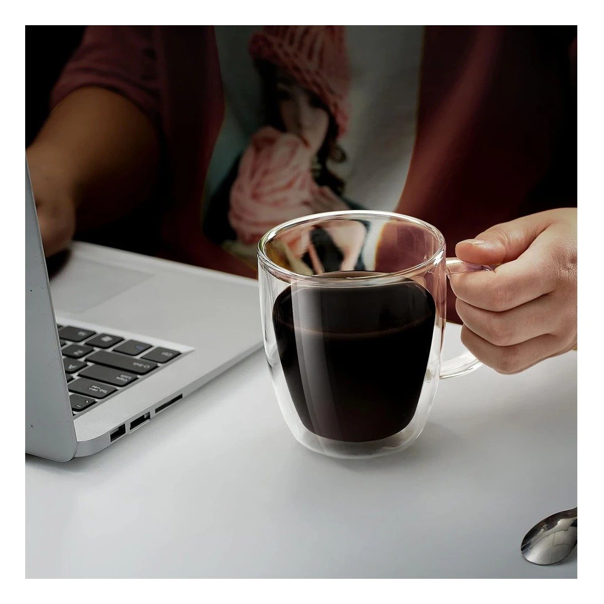 TAZA VIDRIO TRANSPARENTE CON HOJITAS DE 250ML DE 8X5,6X11CM CUERPO COMPACTO - 5