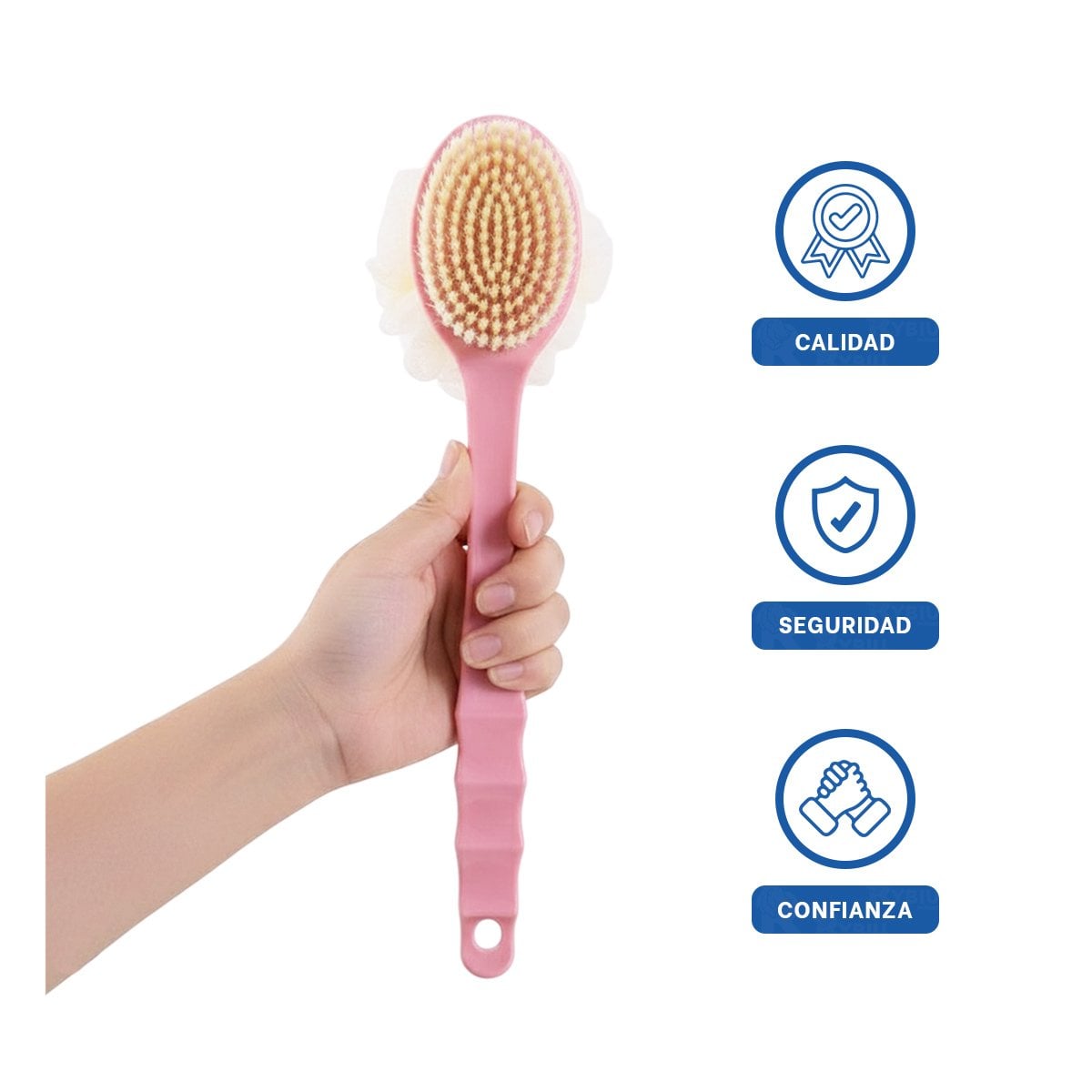 CEPILLO DE DUCHA ROSADO 36CM DOBLE CABEZALES PARA CUIDADO PERSONAL Y+REGALO STICKER - 1