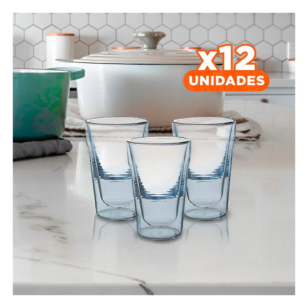 PACK12 TAZA MODELO 260ML DOBLE CAPA DE VIDRIO BOROSILICATO EN COLOR TRANSPARENTE Y+PAPEL REGALO - 1
