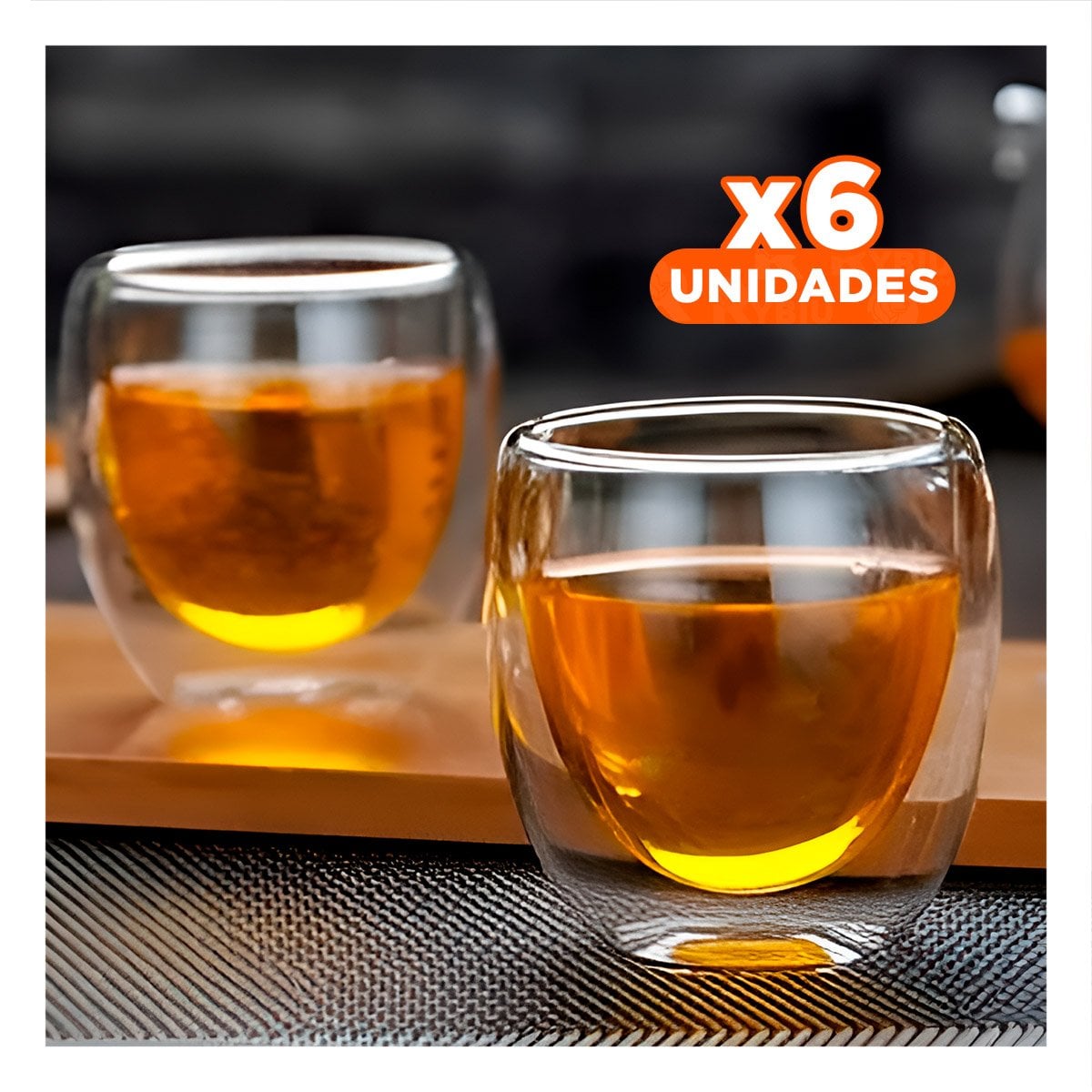 PACK6 DECORACION VASO DOBLE CAPA 460 ML TRANSPARENTE DETALLE BLANCO CASA - 1