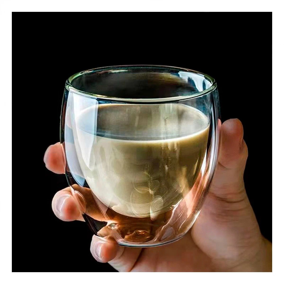 PACK6 DECORACION VASO DOBLE CAPA 460 ML TRANSPARENTE DETALLE BLANCO CASA - 3