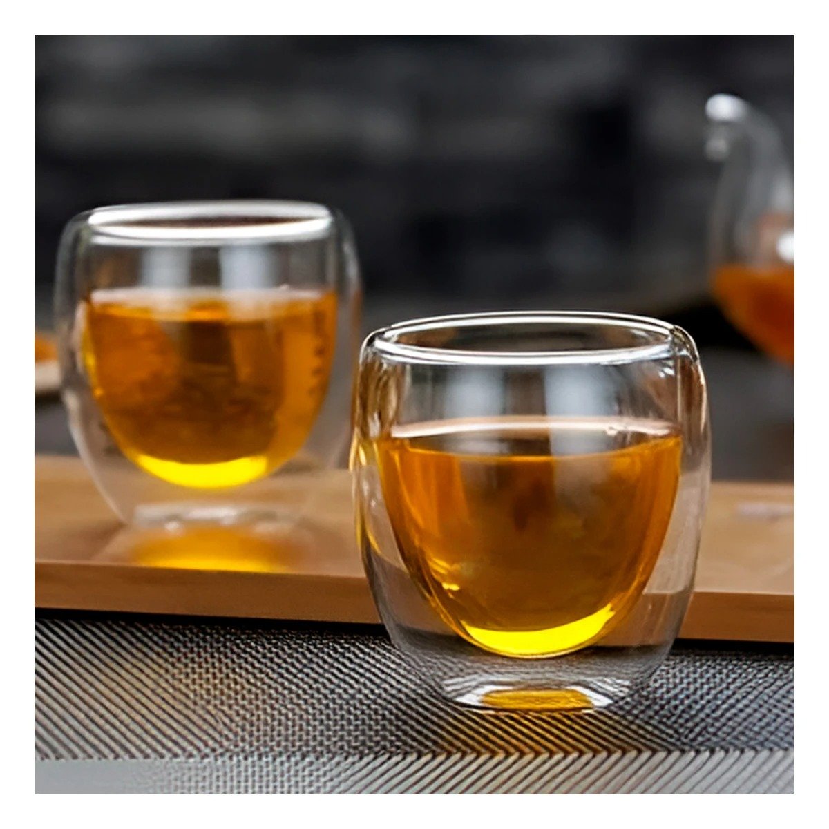 PACK6 DECORACION VASO DOBLE CAPA 460 ML TRANSPARENTE DETALLE BLANCO CASA - 5