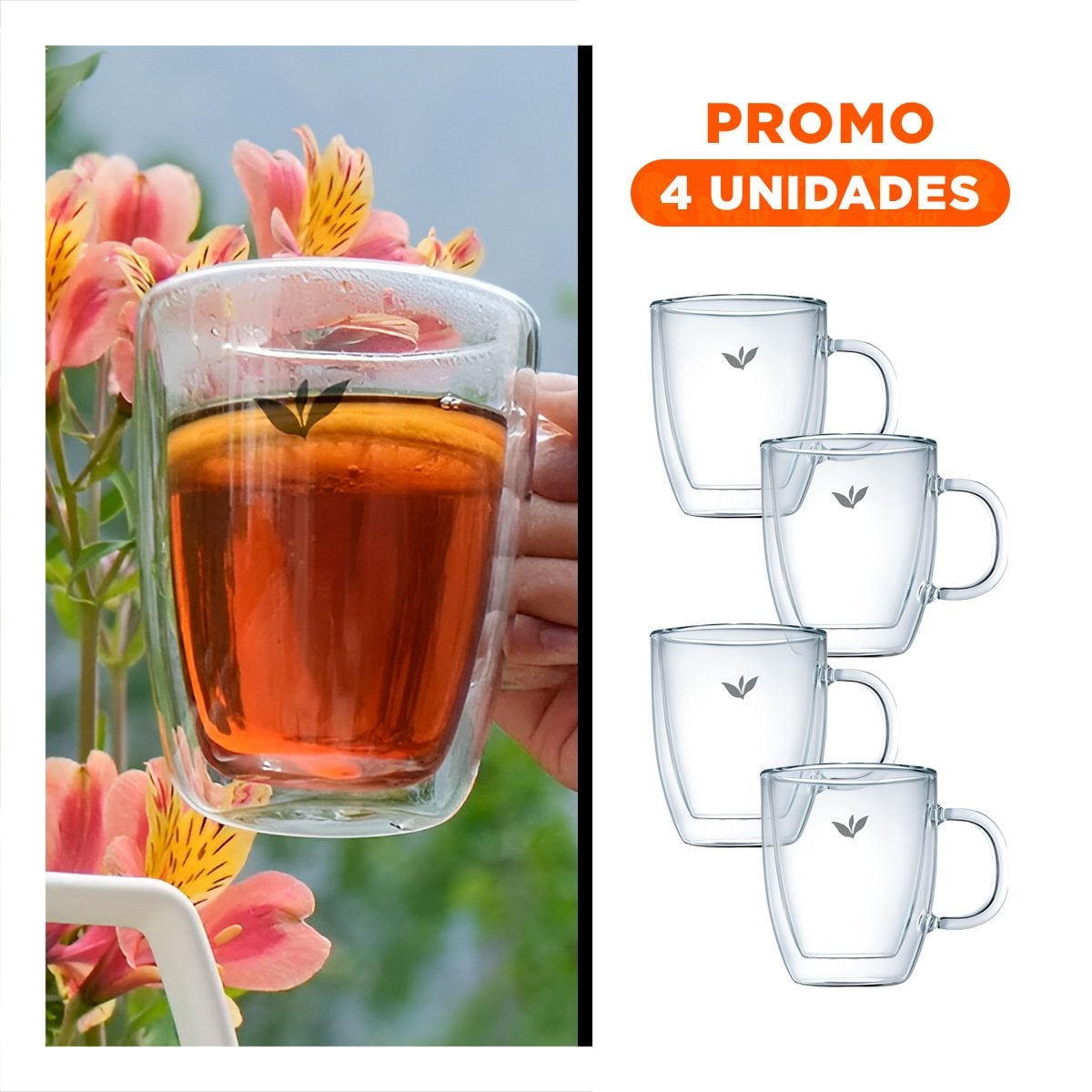 PACK4 COPA VIDRIO TRANSPARENTE CON HOJITAS DE 250ML BASE CIRCULAR DE 8X5,6X11CM - 1
