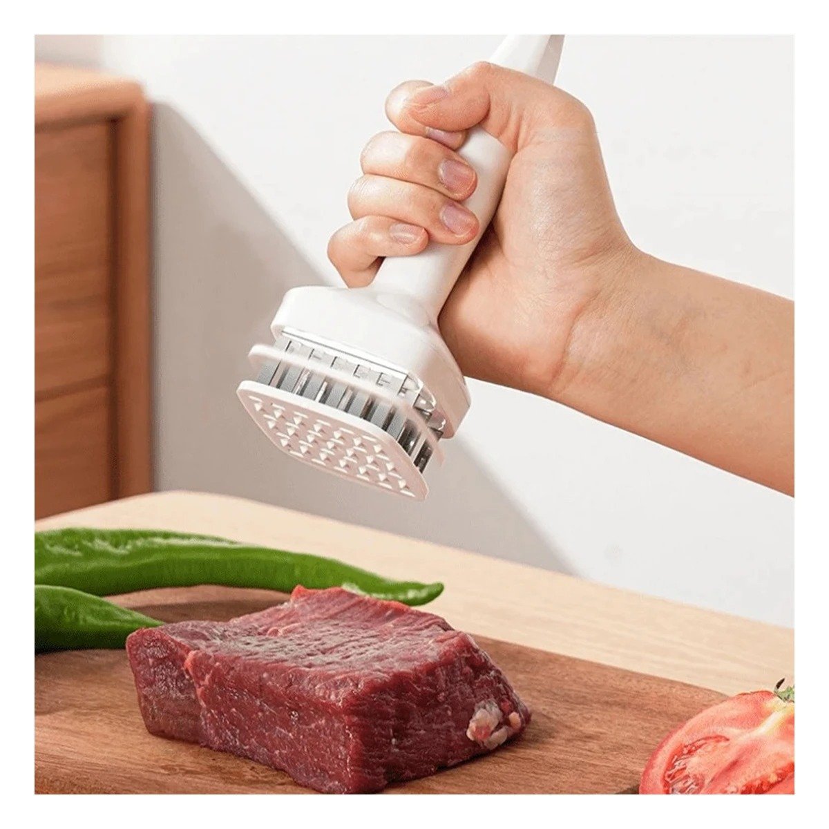 MARTILLO ABLANDADOR DE CARNE BLANCO PARA PREPARACION DE CARNES Y BOCADILLOS Y+LIGAS REGALO - 3