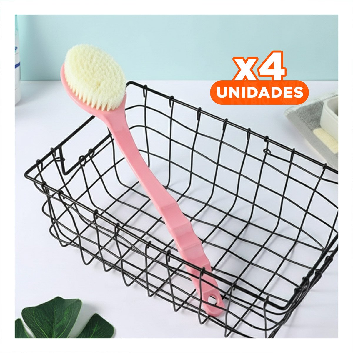 PACK4 BROCHA UN CABEZAL ROSADO 36CM PARA BANO Y CUIDADO PERSONAL Y+REGALO STICKER - 1