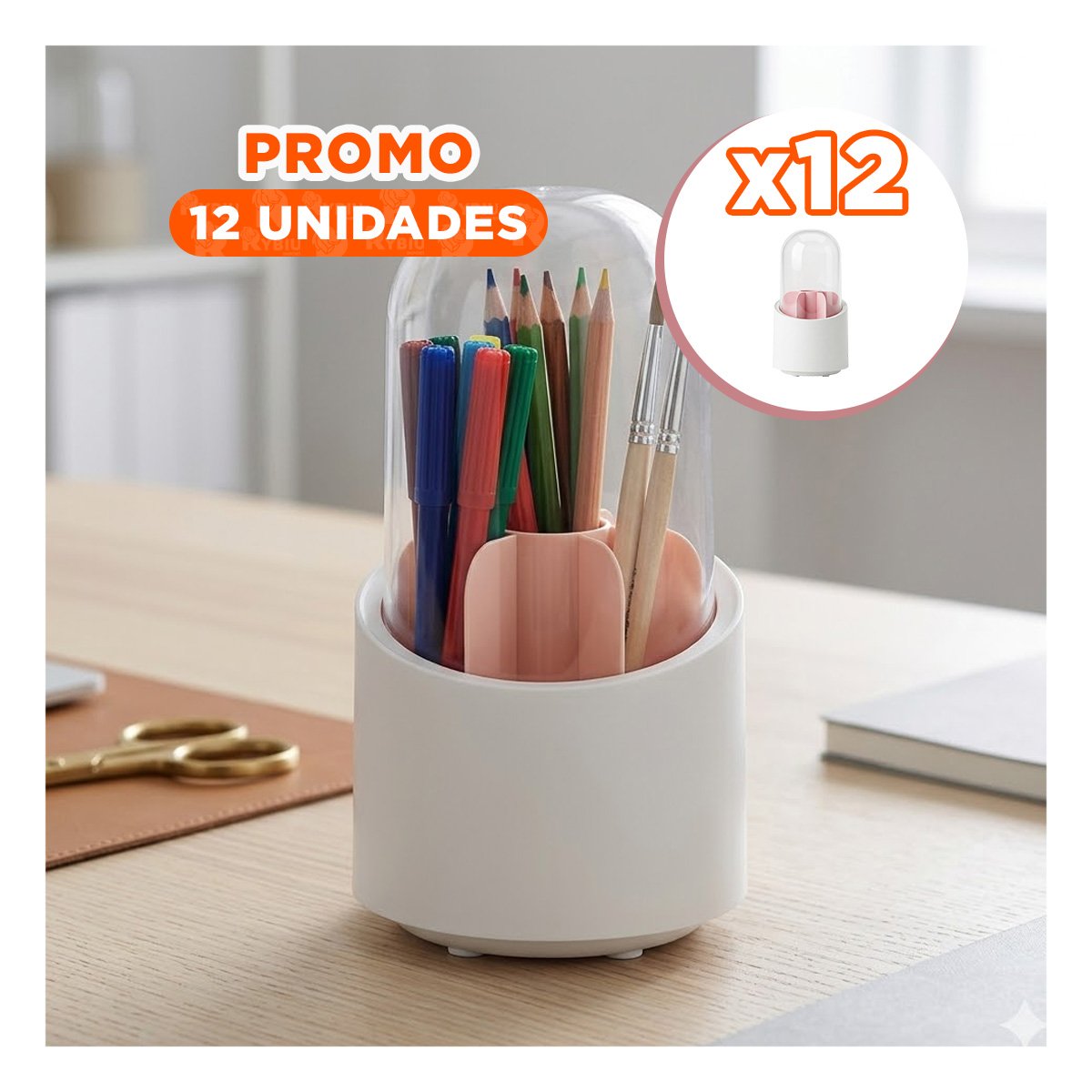 PACK12 PORTA COSMETICOS GIRATORIO ROSADO ORGANIZADOR MULTIUSO DE TOCADOR Y+REGALO STICKER - 1