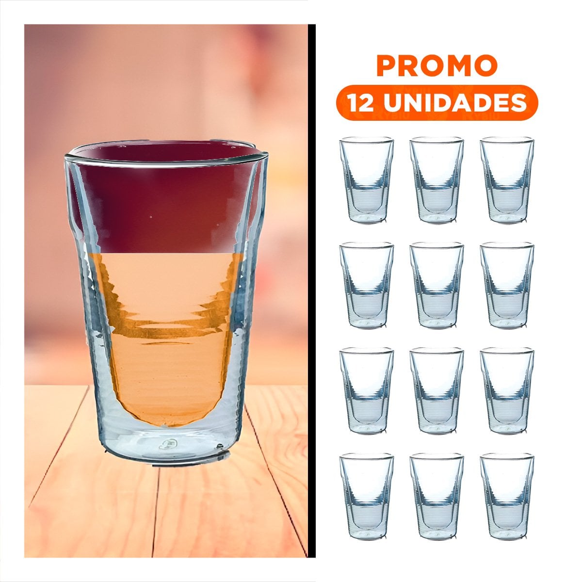 PACK12 TAZA 260ML DE VIDRIO BOROSILICATO TRANSPARENTE CON SISTEMA DOBLE CAPA - 1