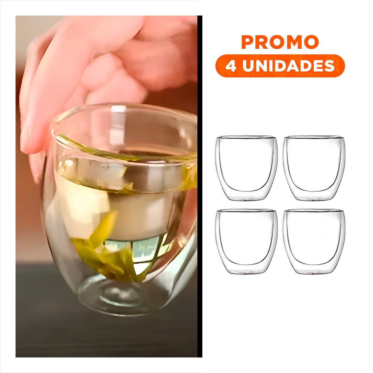 PACK4 CASA VASO DOBLE CAPA 460 ML TRANSPARENTE PIEZA ELEGANTE DECORATIVA - 1