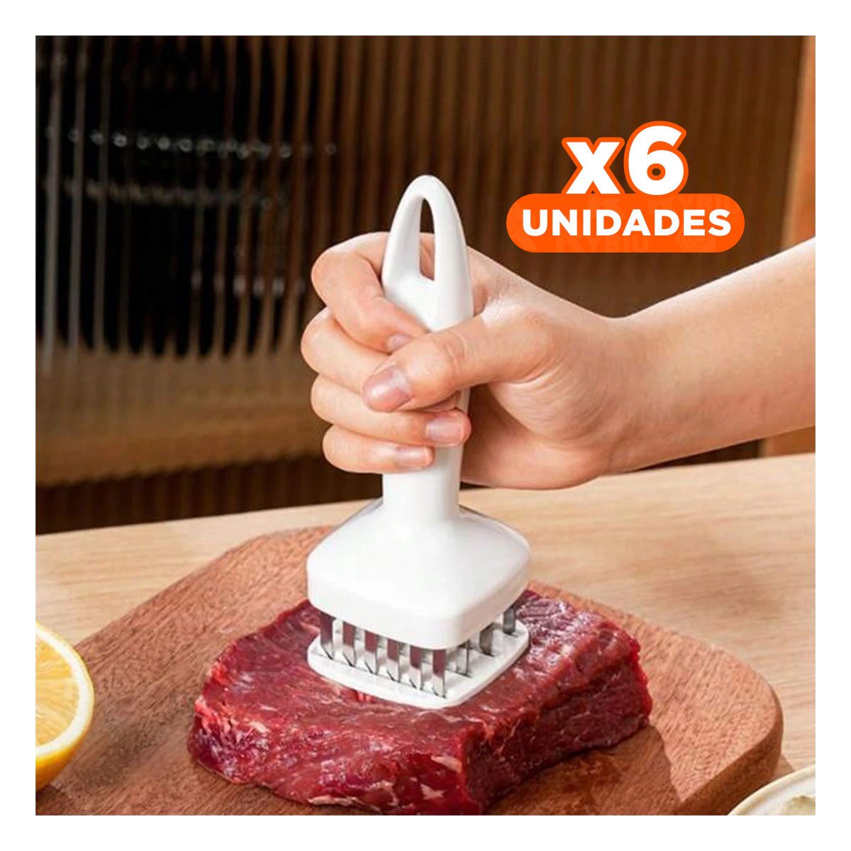 PACK6 EQUIPO ABLANDADOR DE CARNE BLANCO CON MANGO ANTIDESLIZANTE COMODO Y+PAPEL REGALO - 1
