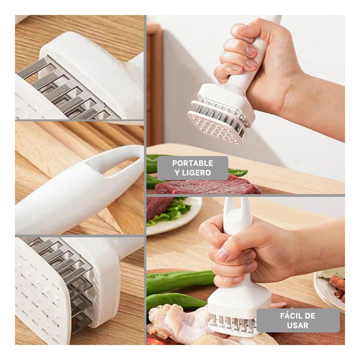 PACK6 EQUIPO ABLANDADOR DE CARNE BLANCO CON MANGO ANTIDESLIZANTE COMODO Y+PAPEL REGALO - 3