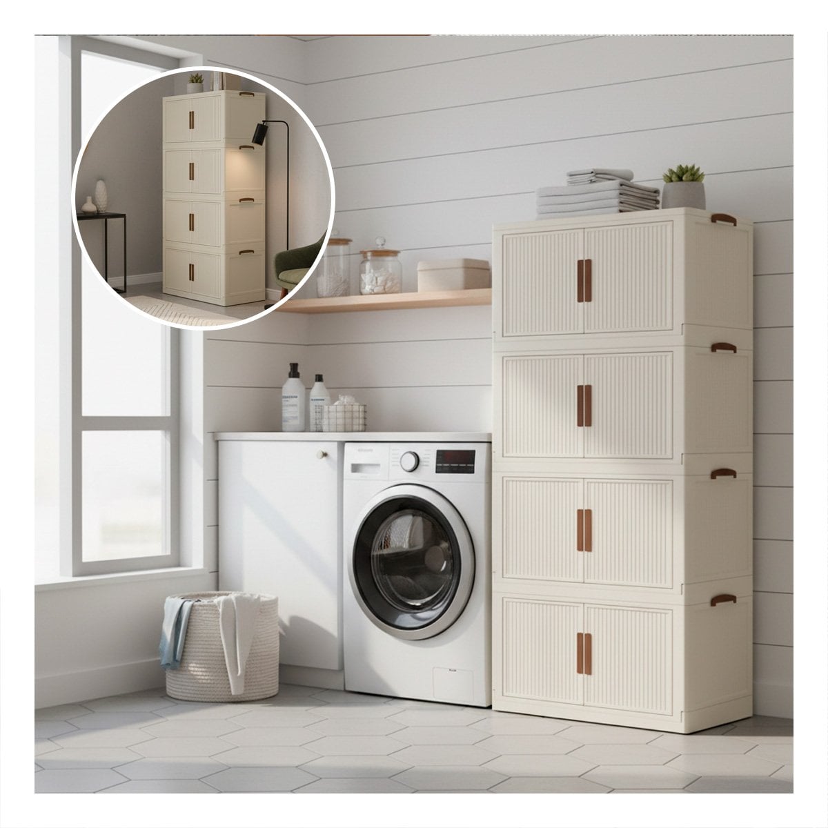 MUEBLE PLEGABLE 4 NIVELES BEIGE ESTANTE ORGANIZADOR DE DORMITORIO Y+REGALO STICKER - 5